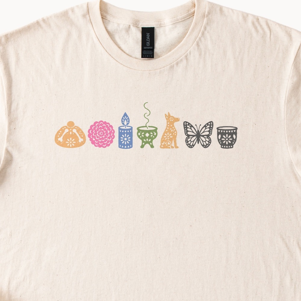 Seven Folk Art Icons Marching in a Row Tee